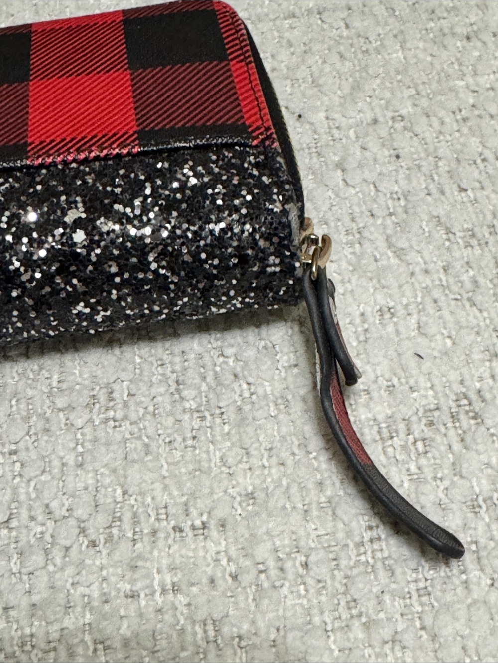 Kate Spade Buffalo Plaid Black And Silver Glitter Set Tote Wallet Cardholder - Picture 13 of 16